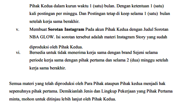 Contoh SOW Endorsement PT. Nara Beauty Abadi